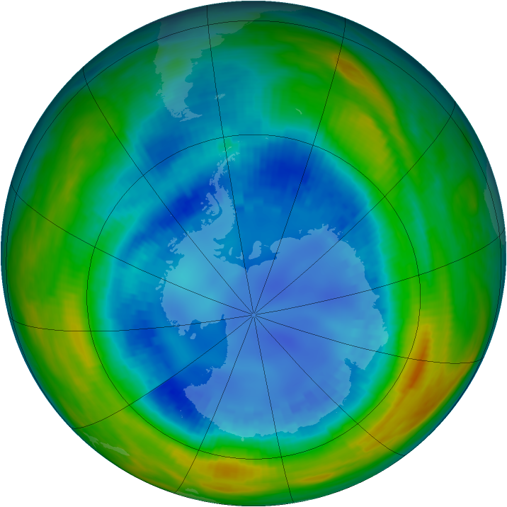 Antarctic ozone map for 23 August 1990